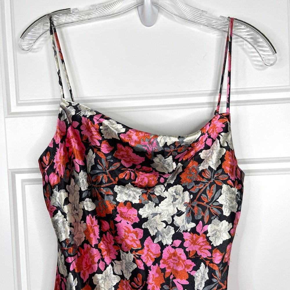 CINQ A SEPT Ryder Satin Mini Dress NEW Black Floral Multi Size 6 - Picture 4 of 16